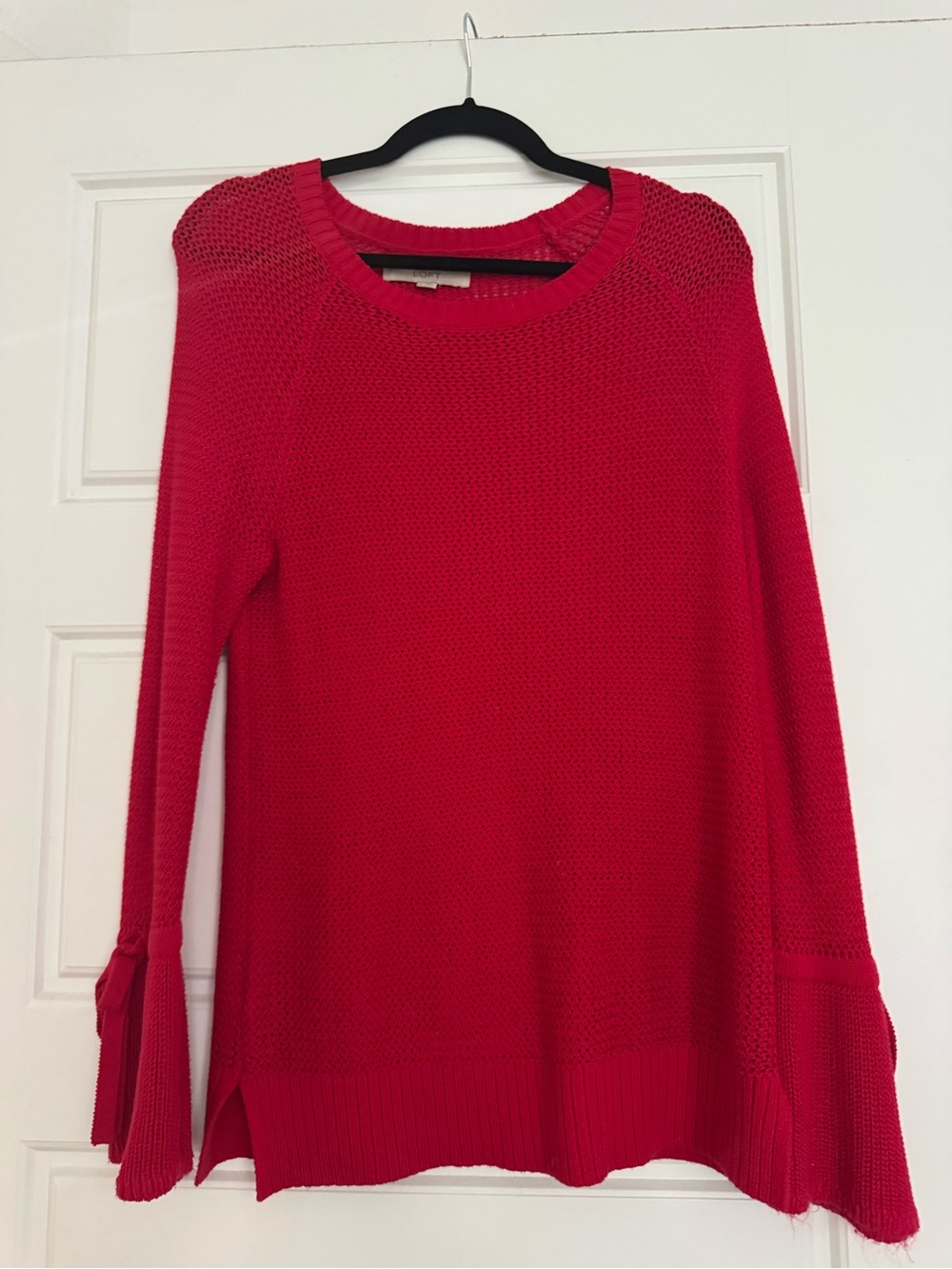 LOFT Women’s Bow Sleeve Crew Neck Red Knit Sweater